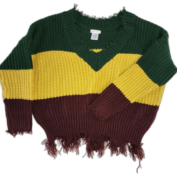 Main Strip Color Block Distressed Chunky Oversized Sweater Sz M - Picture 1 of 4